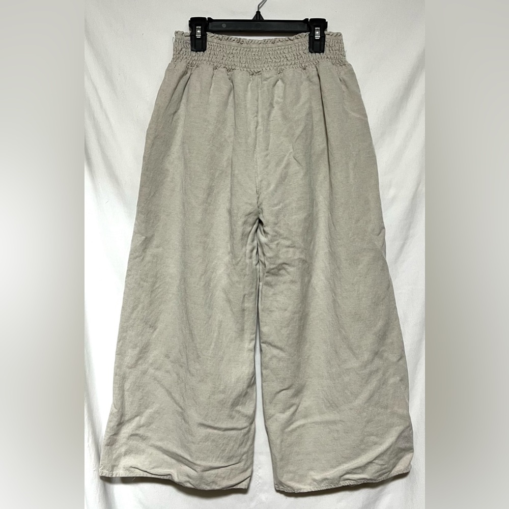 Vintage Wide Leg Cropped High Waist Linen Blend Pants Vacation Resort Summer - Picture 5 of 9